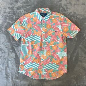 Chubbies Men’s Medium Button Down Shirt Tropical Floral Stripe Short Sleeve